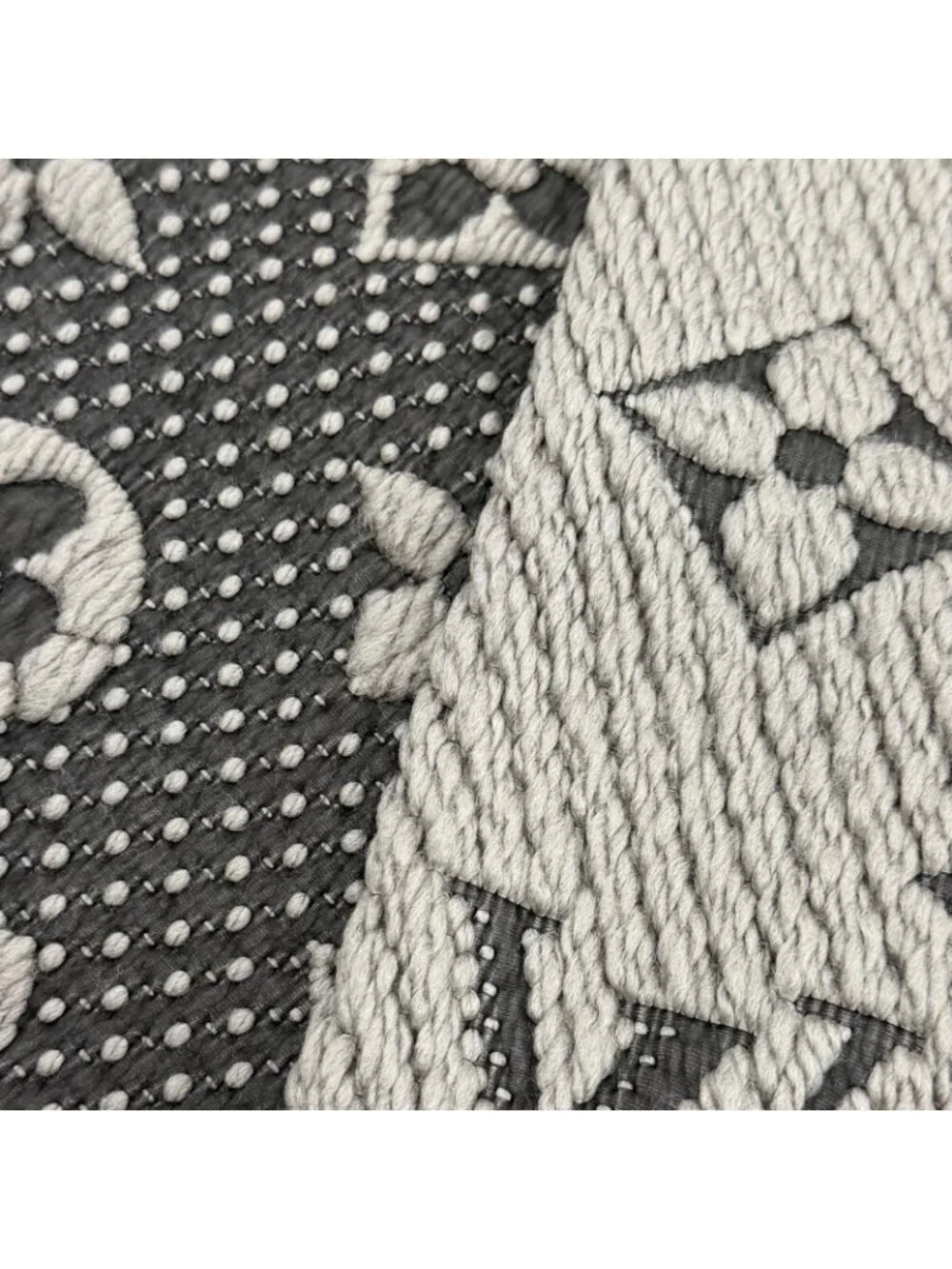 Louis Vuitton Echarpe Logo Mania Monogram Wool Silk Scarf with Fringe Gray